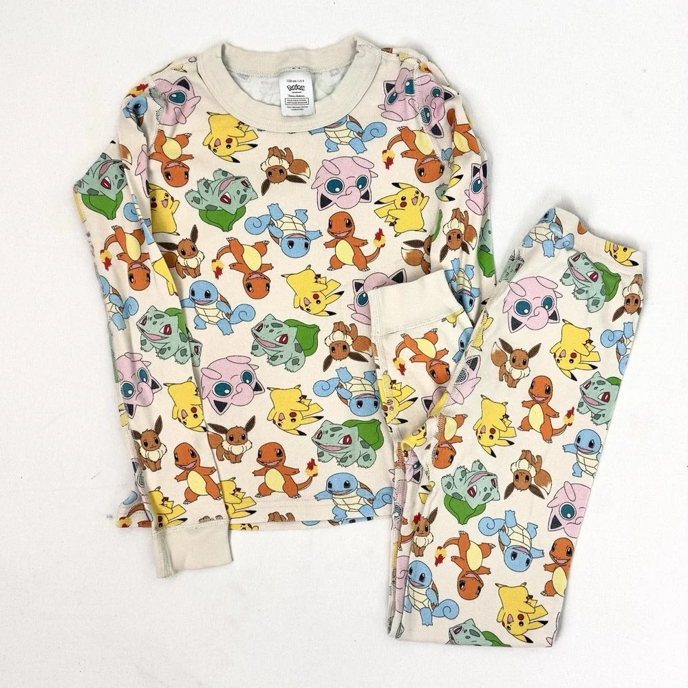 Hanna Andersson 130 US 8 Pokemon 2 pc Set Pajamas Long Johns Boys Girls EUC